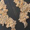 1 Pair Gold Beaded Lace Applique with Tan Pearls for Sewing and Costumes